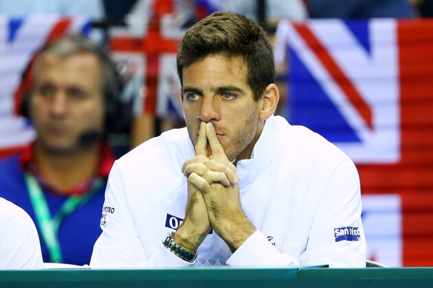 GLASGOW, SCOTLAND - SEPTEMBER 18:  Juan Martin del Potro of Argentina watches Leonardo Mayer of Argentina during his singles match against Dan Evans of Great Britain on day three of the Davis Cup semi final between Great Britain and Argentina at Emirates Arena on September 18, 2016 in Glasgow, Scotland.  (Photo by Clive Brunskill/Getty Images)