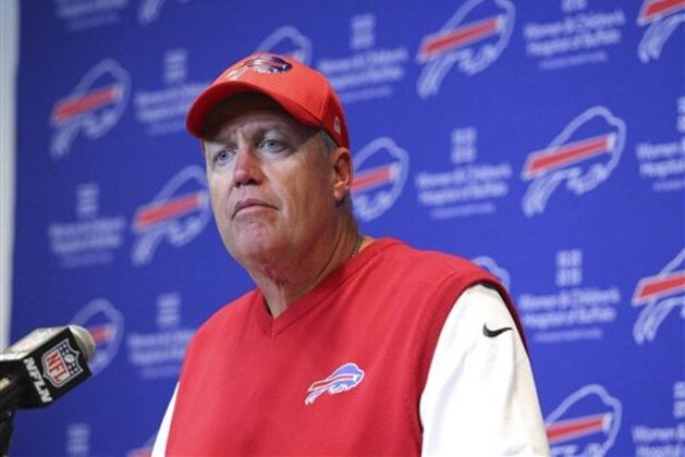 Buffalo Bills head coach Rex Ryan speaks during a post game news conference after his team's 37-31 loss to the New York Jets in an NFL football game on Thursday, Sept. 15, 2016, in Orchard Park, N.Y. (AP Photo/Bill Wippert)