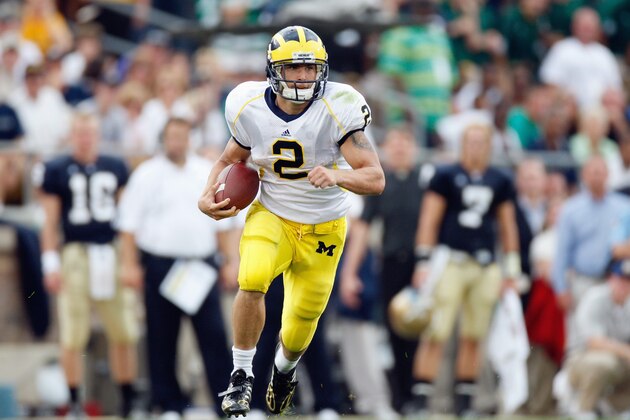 SOUTH BEND,IN - SEPTEMBER 13: Sam McGuffie #2 of the Michigan Wolverines carries the ball during the game against the Notre Dame Fighting Irish on September 13, 2008 at Notre Dame Stadium in South Bend, Indiana. (Photo by: Gregory Shamus/Getty Images)