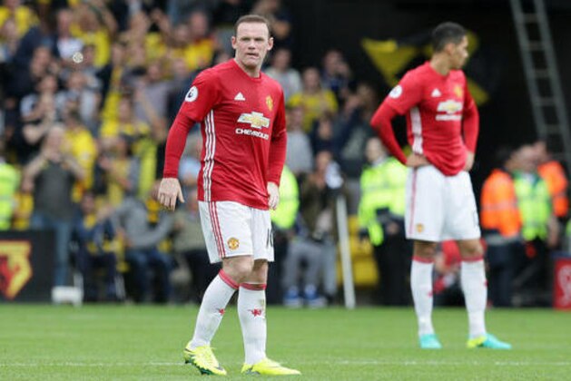 Manchester United's Wayne Rooney looks dejected during the English Premier League soccer match between Watford and Manchester United at Vicarage Road in London, Sunday Sept. 18, 2016. (AP Photo/Tim Ireland)