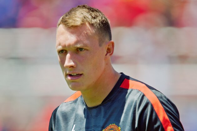 SANTA CLARA, CA - JULY 25:  Phil Jones #4 of Manchester United warms up before a match against FC Barcelona during the International Champions Cup on July 25, 2015 at Levi's Stadium in Santa Clara, California.  Manchester United won 3-1.  (Photo by Brian Bahr/Getty Images)