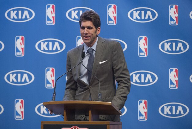 May 10, 2016; Oakland, CA, USA; Golden State Warriors general manager Bob Myers speaks during  the 2015-2016 NBA Most Valuable Player trophy awarded to guard Stephen Curry (not pictured) at Oracle Arena. Mandatory Credit: Kyle Terada-USA TODAY Sports