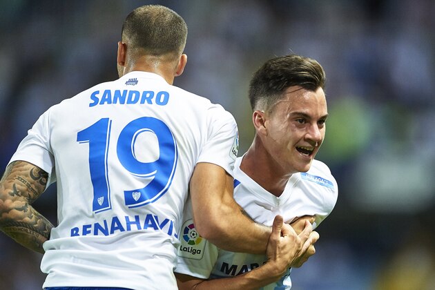 MALAGA, SPAIN - AUGUST 19:  Juan Pablo Anor 'Juanpi' of Malaga CF celebrates after scoring during the La Liga match between Malaga CF vs CA Osasuna at Estadio La Rosaleda on August 19, 2016 in Malaga, Spain.  (Photo by Aitor Alcalde Colomer/Getty Images)