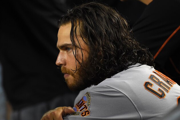 LOS ANGELES, CA - AUGUST 24:  Brandon Crawford #35 of the San Francisco Giants in the dugout during the game against the Los Angeles Dodgers at Dodger Stadium on August 24, 2016 in Los Angeles, California.  (Photo by Jayne Kamin-Oncea/Getty Images)