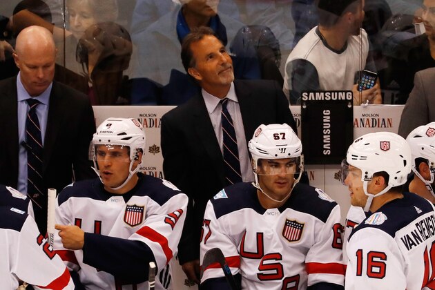 TORONTO, ON - SEPTEMBER 17: Head coach John Tortorella of Team USA looks on during the first period while playing Team Europe during the World Cup of Hockey tournament on September 17, 2016 in Toronto, Canada.  (Photo by Gregory Shamus/Getty Images)