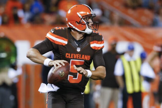 FILE - In this Sept. 1, 2016, file photo, Cleveland Browns quarterback Cody Kessler (5) looks to pass in the second half of an NFL preseason football game against the Chicago Bears, in Cleveland. Kessler is playing sooner than expected because of injuries to Robert Griffin III and Josh McCown. He'll make his first NFL start against the Miami Dolphins, who have knocked out QBs in their first two games. (AP Photo/Ron Schwane, File)