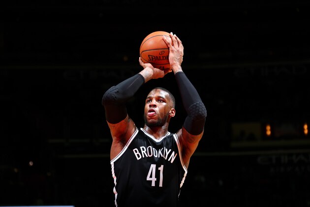 WASHINGTON, DC -  APRIL 6: Thomas Robinson #41 of the Brooklyn Nets shoots a free throw during the game against the Washington Wizards on April 6, 2016 at Verizon Center in Washington, DC. NOTE TO USER: User expressly acknowledges and agrees that, by downloading and or using this Photograph, user is consenting to the terms and conditions of the Getty Images License Agreement. Mandatory Copyright Notice: Copyright 2016 NBAE (Photo by Ned Dishman/NBAE via Getty Images)