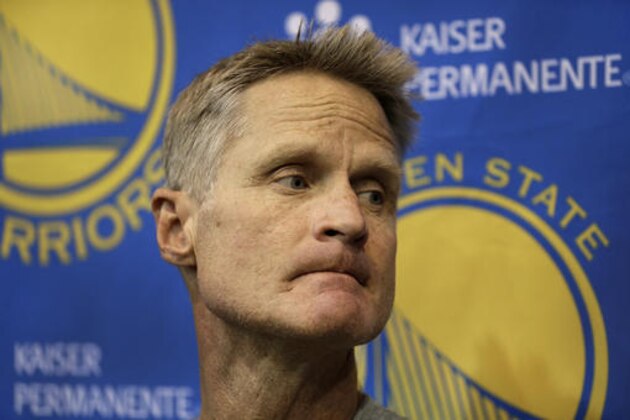 Golden State Warriors head coach Steve Kerr listens to a question during an NBA basketball news conference Wednesday, Sept. 21, 2016, in Oakland, Calif. (AP Photo/Ben Margot)