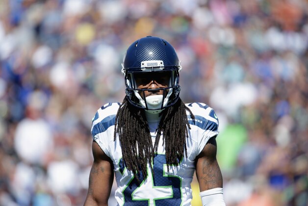 LOS ANGELES, CA - SEPTEMBER 18:  Richard Sherman #25 of the Seattle Seahawks walks on the field during the second quarter of the home opening NFL game against the Los Angeles Rams at Los Angeles Coliseum on September 18, 2016 in Los Angeles, California.  (Photo by Jeff Gross/Getty Images)