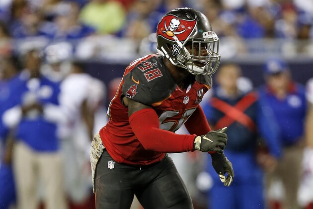 TAMPA, FL - NOVEMBER 8: Linebacker Kwon Alexander #58 of the Tampa Bay Buccaneers during the game against the New York Giants at Raymond James Stadium on November 8, 2015 in Tampa, Florida. The Giants defeated the Buccaneers 32 to 18. (Photo by Don Juan Moore/Getty Images)