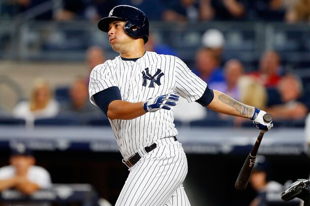 NEW YORK, NY - SEPTEMBER 08:  Gary Sanchez #24 of the New York Yankees in action against the Tampa Bay Rays at Yankee Stadium on September 8, 2016 in the Bronx borough of New York City. The Yankees defeated the Rays 5-4.  (Photo by Jim McIsaac/Getty Images)