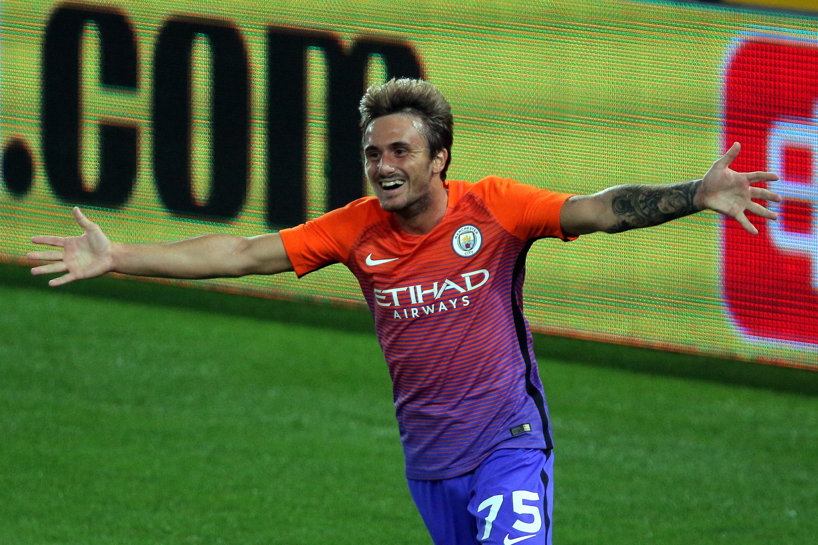 SWANSEA, WALES - SEPTEMBER 21: Aleix Garcia of Manchester City celebrates his goal during the EFL Cup Third Round match between Swansea City and Manchester City at The Liberty Stadium on September 21, 2016 in Swansea, Wales. (Photo by Athena Pictures/Getty Images)
