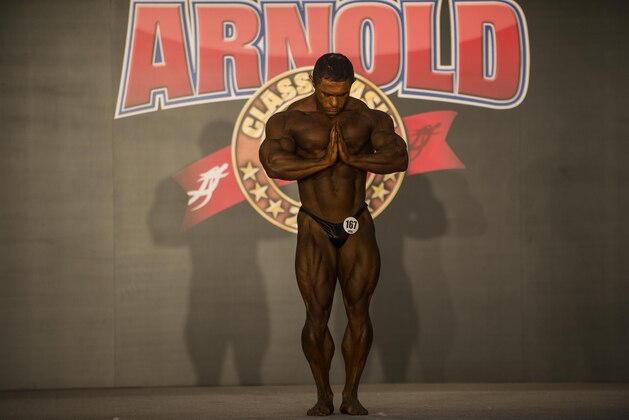 HONG KONG - AUGUST 20:  Yev Genig of Kazakhstan reacts during the Arnold Classic Asia Multi-Sport Festival on August 20, 2016 in Hong Kong, Hong Kong.  (Photo by Power Sport Images/Getty Images)