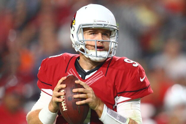 Sep 1, 2016; Glendale, AZ, USA; Arizona Cardinals quarterback Matt Barkley (9) against the Denver Broncos during a preseason game at University of Phoenix Stadium. Mandatory Credit: Mark J. Rebilas-USA TODAY Sports