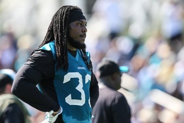 Jacksonville Jaguar running back Chris Ivory (33) during a water break in an NFL football teams minicamp practice in Jacksonville, Fla., Wednesday, June 15, 2016. (AP Photo/Gary McCullough)