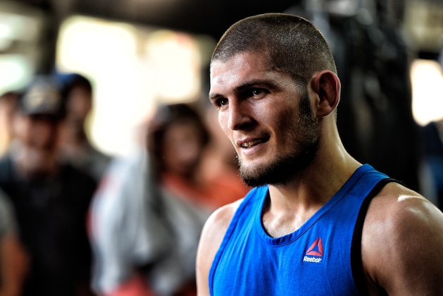 TAMPA, FL - APRIL 14:  Khabib Nurmagomedov holds an open workout for fans and media at Tigers World Gym on April 14, 2016 in Tampa, Florida. (Photo by Jeff Bottari/Zuffa LLC/Zuffa LLC via Getty Images)