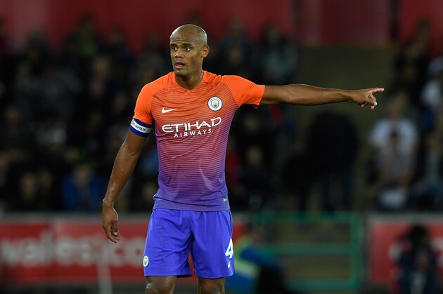 SWANSEA, WALES - SEPTEMBER 21:  Vincent Kompany of Manchester City in action during the EFL Cup Third Round match between Swansea City and Manchester City at the Liberty Stadium on September 21, 2016 in Swansea, Wales.  (Photo by Stu Forster/Getty Images)