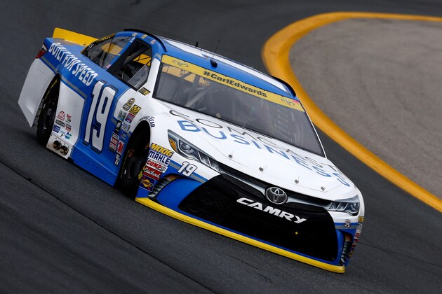LOUDON, NH - SEPTEMBER 23:  Carl Edwards, driver of the #19 Comcast Business Toyota, drives during practice for the NASCAR Sprint Cup Series Bad Boy Off Road 300 at New Hampshire Motor Speedway on September 23, 2016 in Loudon, New Hampshire.  (Photo by Jeff Zelevansky/Getty Images)