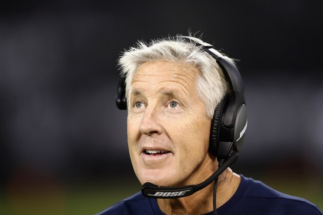 OAKLAND, CA - SEPTEMBER 01:  Head coach Pete Carroll of the Seattle Seahawks stands on the sidelines during their preseason game against the Oakland Raiders at the Oakland Alameda County Coliseum on September 1, 2016 in Oakland, California.  (Photo by Ezra Shaw/Getty Images)