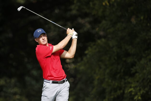 Sep 24, 2016; Atlanta, GA, USA; Jordan Spieth tees off the second hole during the third round of the Tour Championship at East Lake Golf Club. Mandatory Credit: Brett Davis-USA TODAY Sports