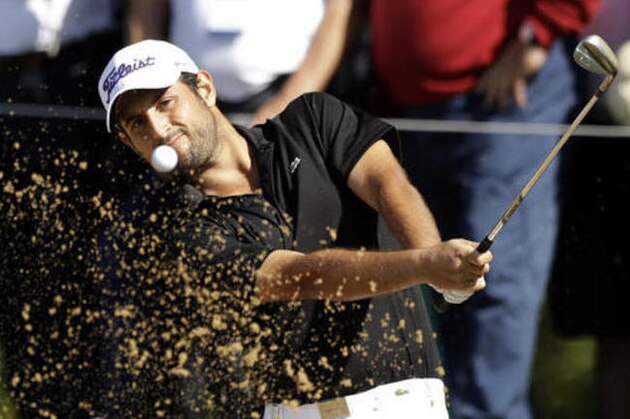 Alexander Levy of France plays off a bunker during the final round at the Porsche European Open at the Golf Resort in Bad Griesbach near Passau, Germany, Sunday, Sept. 25, 2016. (AP Photo/Matthias Schrader)