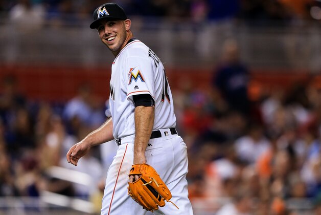 MIAMI, FL - AUGUST 24: Jose Fernandez #16 of the Miami Marlins walks of the field during the third inning of the game against the Kansas City Royals at Marlins Park on August 24, 2016 in Miami, Florida. (Photo by Rob Foldy/Getty Images)