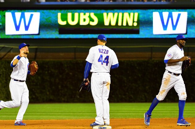 CHICAGO, IL - SEPTEMBER 19: The Chicago Cubs celebrate their win against the Cincinnati Reds on September 19, 2016 at Wrigley Field in Chicago, Illinois. The Cubs won 5-2.(Photo by David Banks/Getty Images)