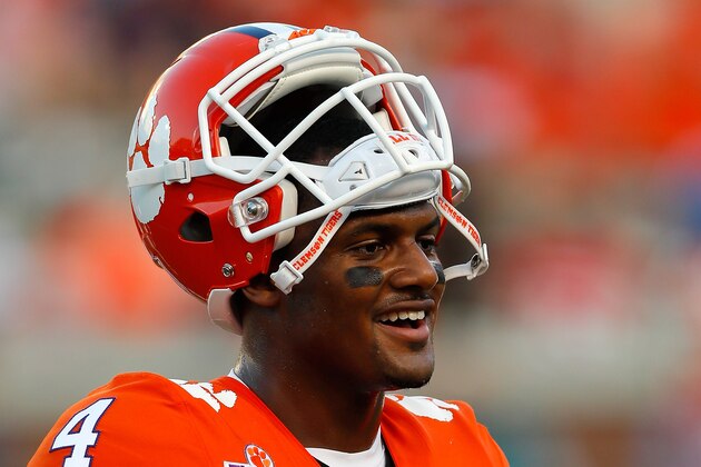 ATLANTA, GA - SEPTEMBER 22:  Deshaun Watson #4 of the Clemson Tigers warms up prior to facing the Georgia Tech Yellow Jackets at Bobby Dodd Stadium on September 22, 2016 in Atlanta, Georgia.  (Photo by Kevin C. Cox/Getty Images)