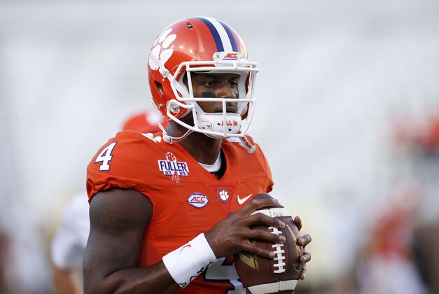 Sep 22, 2016; Atlanta, GA, USA; Clemson Tigers quarterback Deshaun Watson (4) prepares for a game against the Georgia Tech Yellow Jackets at Bobby Dodd Stadium. Mandatory Credit: Brett Davis-USA TODAY Sports