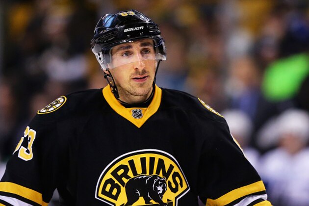 BOSTON, MA - FEBRUARY 28:  Brad Marchand #63 of the Boston Bruins looks on during the third period against the Tampa Bay Lightning at TD Garden on February 28, 2016 in Boston, Massachusetts. The Lightning defeat the Bruins 4-1.  (Photo by Maddie Meyer/Getty Images)