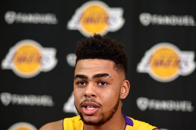 EL SEGUNDO, CA - SEPTEMBER 26:  D'Angelo Russell #1 of the Los Angeles Lakers during Los Angeles Laker media day at Toyota Sports Center on September 26, 2016 in El Segundo, California.  (Photo by Harry How/Getty Images)