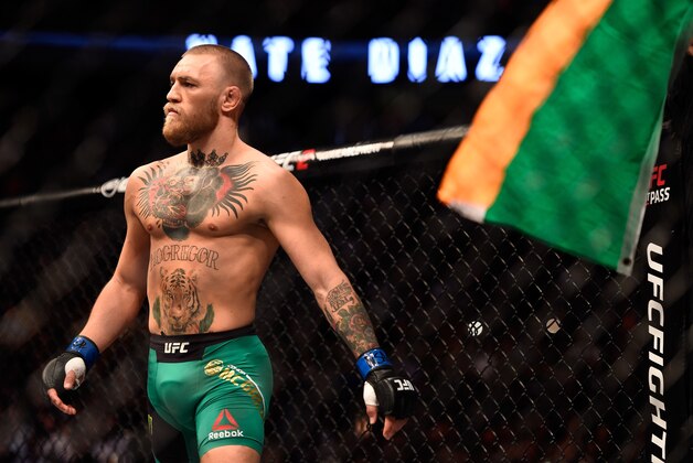 LAS VEGAS, NV - AUGUST 20:  Conor McGregor of Ireland stands in his corner before facing Nate Diaz in their welterweight bout during the UFC 202 event at T-Mobile Arena on August 20, 2016 in Las Vegas, Nevada. (Photo by Jeff Bottari/Zuffa LLC/Zuffa LLC via Getty Images)