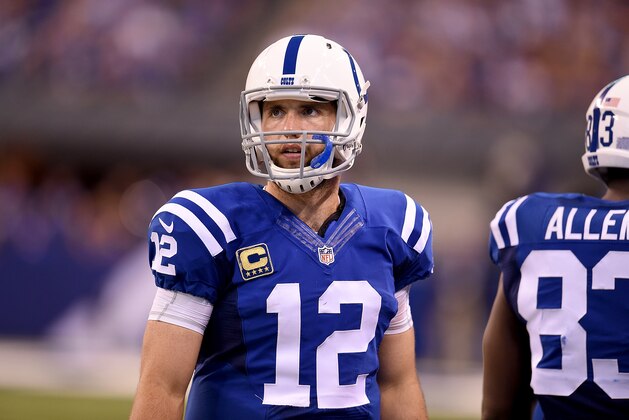 INDIANAPOLIS, IN - SEPTEMBER 25:  Andrew Luck #12 of the Indianapolis Colts looks to the sidelines during the game against the San Diego Chargers at Lucas Oil Stadium on September 25, 2016 in Indianapolis, Indiana.  (Photo by Stacy Revere/Getty Images)