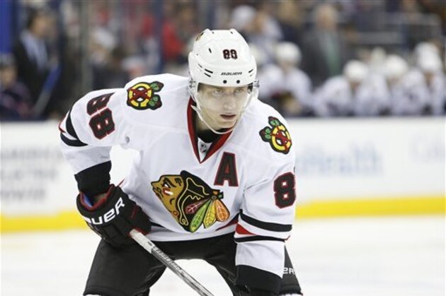 Chicago Blackhawks' Patrick Kane plays against the Columbus Blue Jackets during an NHL hockey game Saturday, April 9, 2016, in Columbus, Ohio. (AP Photo/Jay LaPrete)