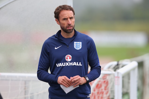 BURTON-UPON-TRENT, ENGLAND - SEPTEMBER 05:  Gareth Southgate the manager of England U21's looks on during a training session at St Georges Park on September 5, 2016 in Burton-upon-Trent, England.  (Photo by Alex Livesey/Getty Images)