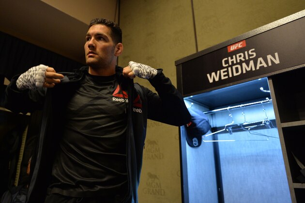 LAS VEGAS, NV - DECEMBER 12:  Chris Weidman warms up backstage during the UFC 194 event inside MGM Grand Garden Arena on December 12, 2015 in Las Vegas, Nevada.  (Photo by Brandon Magnus/Zuffa LLC/Zuffa LLC via Getty Images)