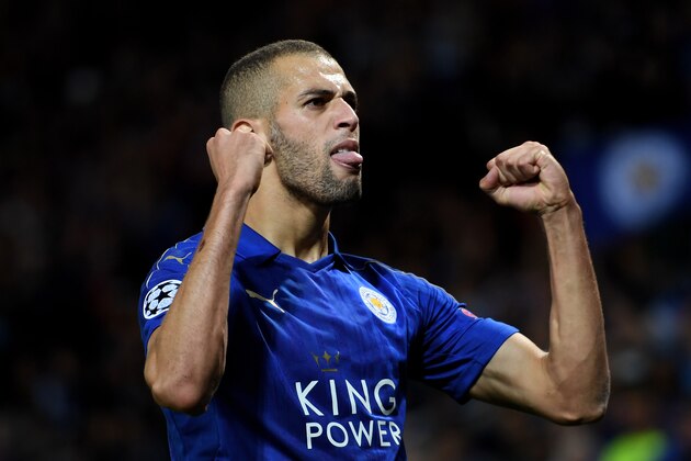 LEICESTER, ENGLAND - SEPTEMBER 27:  Islam Slimani of Leicester City celebrates as he scores their first goal during the UEFA Champions League Group G match between Leicester City FC and FC Porto at The King Power Stadium on September 27, 2016 in Leicester, England.  (Photo by Shaun Botterill/Getty Images)