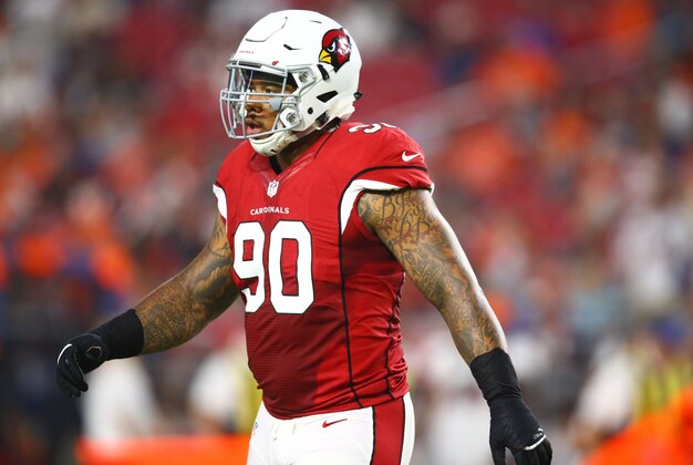 Sep 1, 2016; Glendale, AZ, USA; Arizona Cardinals defensive tackle Robert Nkemdiche (90) against the Denver Broncos during a preseason game at University of Phoenix Stadium. Mandatory Credit: Mark J. Rebilas-USA TODAY Sports