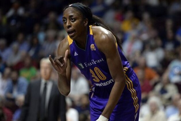 Los Angeles Sparks' Nneka Ogwumike during the first half of a WNBA basketball game against the Connecticut Sun, Thursday, May 26, 2016, in Uncasville, Conn. (AP Photo/Jessica Hill)