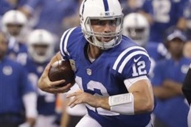 Indianapolis Colts' Andrew Luck (12) runs during the first half of an NFL football game against the San Diego Chargers, Sunday, Sept. 25, 2016, in Indianapolis. (AP Photo/Jeff Roberson)