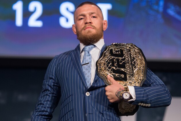 NEW YORK, NY - SEPTEMBER 27:  UFC featherweight champion Conor McGregor poses for a picture during the UFC 205 press event at Madison Square Garden on September 27, 2016 in New York City. (Photo by Brandon Magnus/Zuffa LLC/Zuffa LLC via Getty Images)
