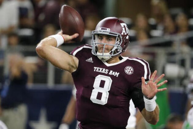 Texas A&M quarterback Trevor Knight warms up for the team's NCAA college football game against Arkansas on Saturday, Sept. 24, 2016, in Arlington, Texas. (AP Photo/Tony Gutierrez) Texas A&M quarterback Trevor Knight warms up for the team's NCAA college football game against Arkansas on Saturday, Sept. 24, 2016, in Arlington, Texas. (AP Photo/Tony Gutierrez)