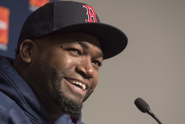 NEW YORK, NY - SEPTEMBER 27: David Ortiz #34 of the Boston Red Sox speaks to the media before a game against the New York Yankees on September 27, 2016 at Yankee Stadium in the Bronx borough of New York City. (Photo by Michael Ivins/Boston Red Sox/Getty Images)