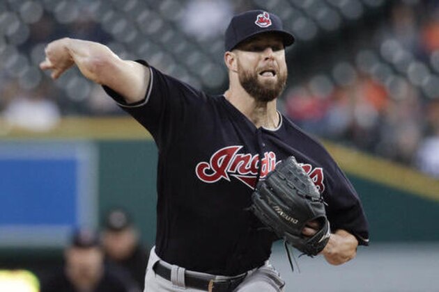 Cleveland Indians pitcher Corey Kluber throws against the Detroit Tigers during the first inning of a baseball game in Detroit, Monday, Sept. 26, 2016. (AP Photo/Paul Sancya)