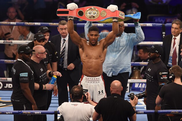 LONDON, ENGLAND - JUNE 25: Anthony Joshua celebrates defeating Dominic Breazeale and retains the IBF World Heavyweight Title at The O2 Arena on June 25, 2016 in London, England. (Photo by Leigh Dawney/Getty Images)
