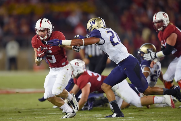 STANFORD, CA - OCTOBER 24:  Christian McCaffrey #5 of the Stanford Cardinal's rushes with the ball against the Washington Huskies in the first quarter of an NCAA football game at Stanford Stadium on October 24, 2015 in Stanford, California.  (Photo by Thearon W. Henderson/Getty Images)