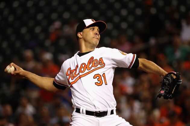 BALTIMORE, MD - SEPTEMBER 21:  Starting pitcher Ubaldo Jimenez #31 of the Baltimore Orioles throws to a Boston Red Sox batter in the first inning at Oriole Park at Camden Yards on September 21, 2016 in Baltimore, Maryland.  (Photo by Rob Carr/Getty Images)