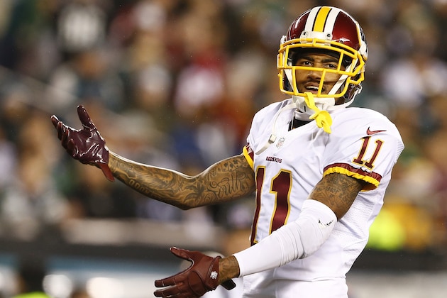PHILADELPHIA, PA - DECEMBER 26: DeSean Jackson #11of the Washington Redskins antagonizes fans of the Philadelphia Eagles in the second quarter of a football game at Lincoln Financial Field on December 26, 2015 in Philadelphia, Pennsylvania. (Photo by Rich Schultz /Getty Images)