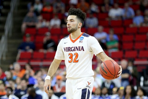 RALEIGH, NC - MARCH 17:  London Perrantes #32 of the Virginia Cavaliers during the first round of the NCAA Men's Basketball Tournament at PNC Arena on March 17, 2016 in Raleigh, North Carolina.  (Photo by Streeter Lecka/Getty Images)