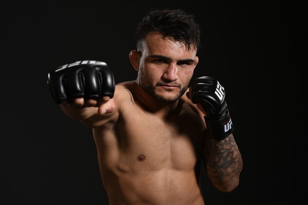 SIOUX FALLS, SD - JULY 13:   John Lineker poses for a post fight portrait backstage during the UFC Fight Night event on July 13, 2016 at Denny Sanford Premier Center in Sioux Falls, South Dakota. (Photo by Mike Roach/Zuffa LLC/Zuffa LLC via Getty Images)
